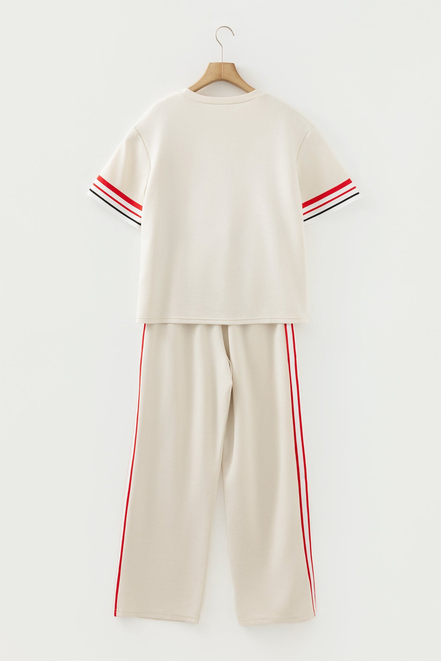 Jet Stream Contrast Striped Trim Crewneck T Shirt Loose Straight Pants Set