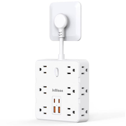 16-in-1 Power Strip – 12 AC Outlets &amp; 4 USB Ports, White