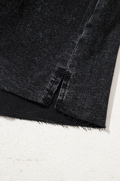 Carbon Grey Mineral Wash Ripped Raw Hem Denim Mini Skirt