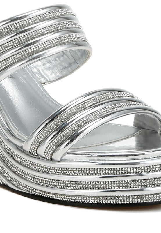Benched Metallic Faux Leather Wedge Sandals