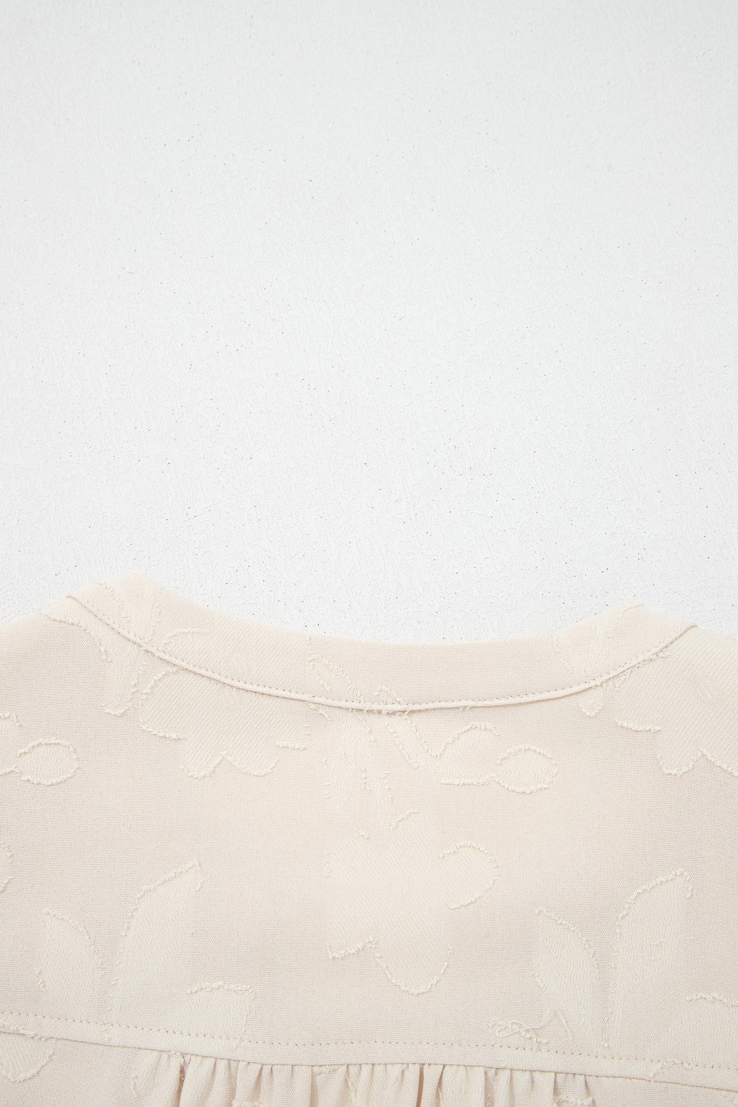 Parchment Long Sleeve Notched Neck Jacquard Tiered Mini Dress