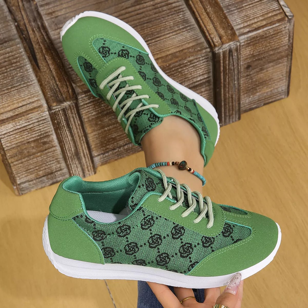 Floral Patterned Lace Up Sneakers - Loving It Shop