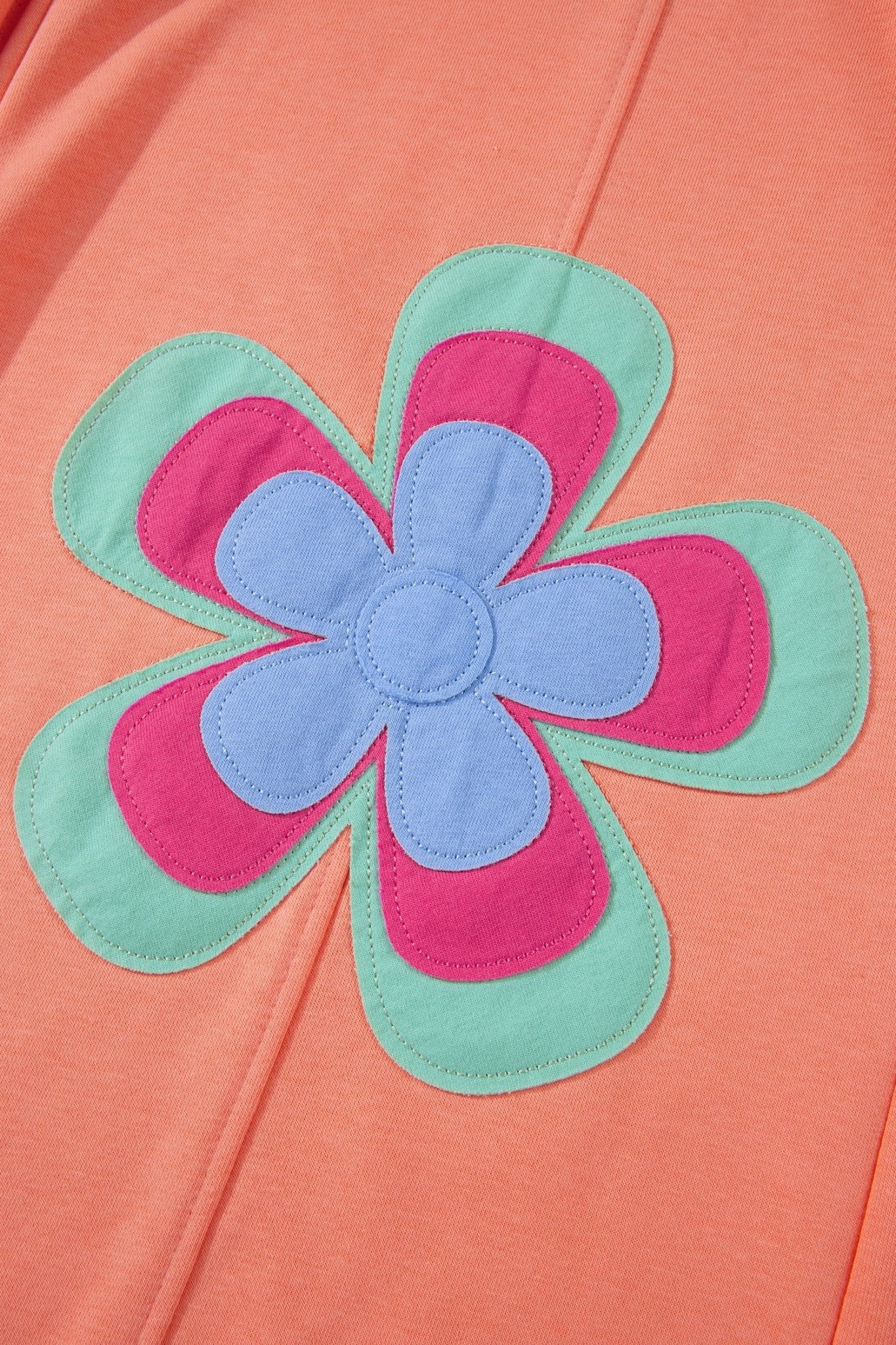 Grapefruit Orange Color Block Flower Patchwork Drawstring Contrasted Elastic Waist Wide Leg Pants - Loving It Shop