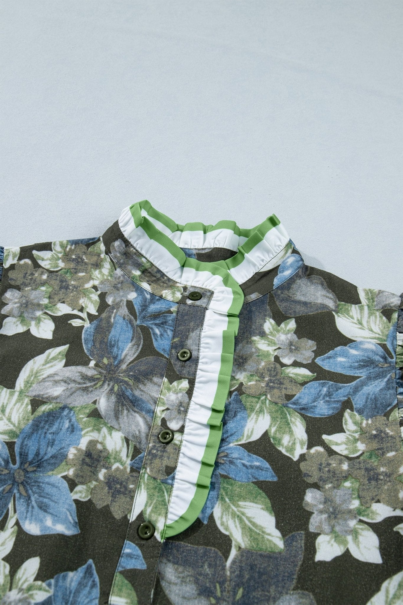 Green Ruffled Short Sleeve Floral Summer Blouse - Loving It Shop