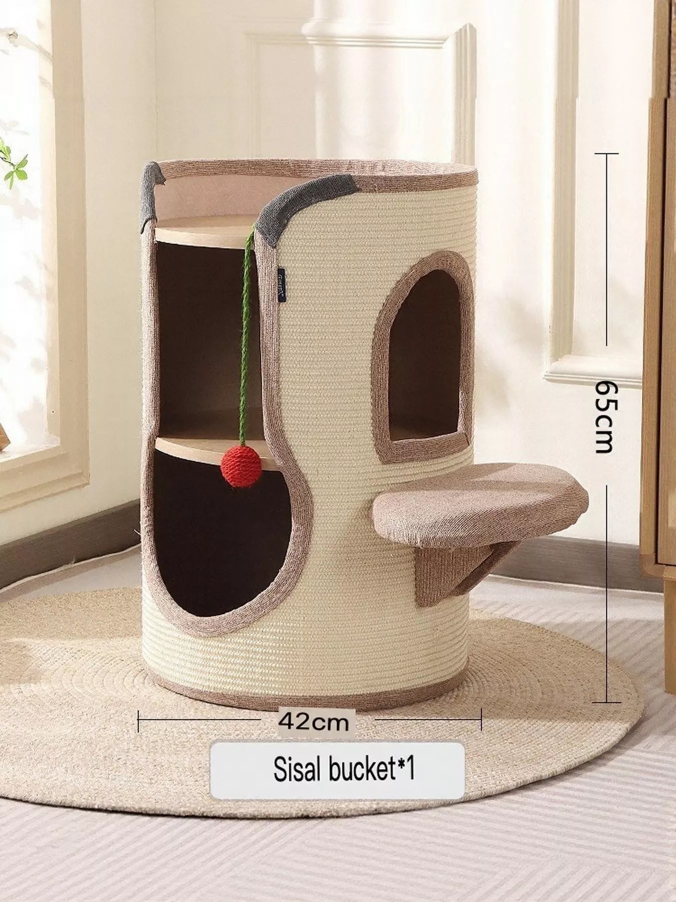 Sisal - Covered Cylinder Cat Tree Condo with Plush Perch - Loving It Shop
