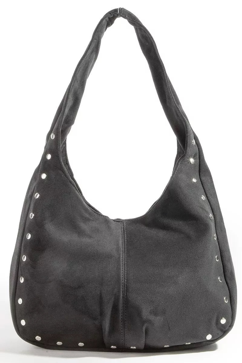 Faux Suede Studded Trim Hobo Bag