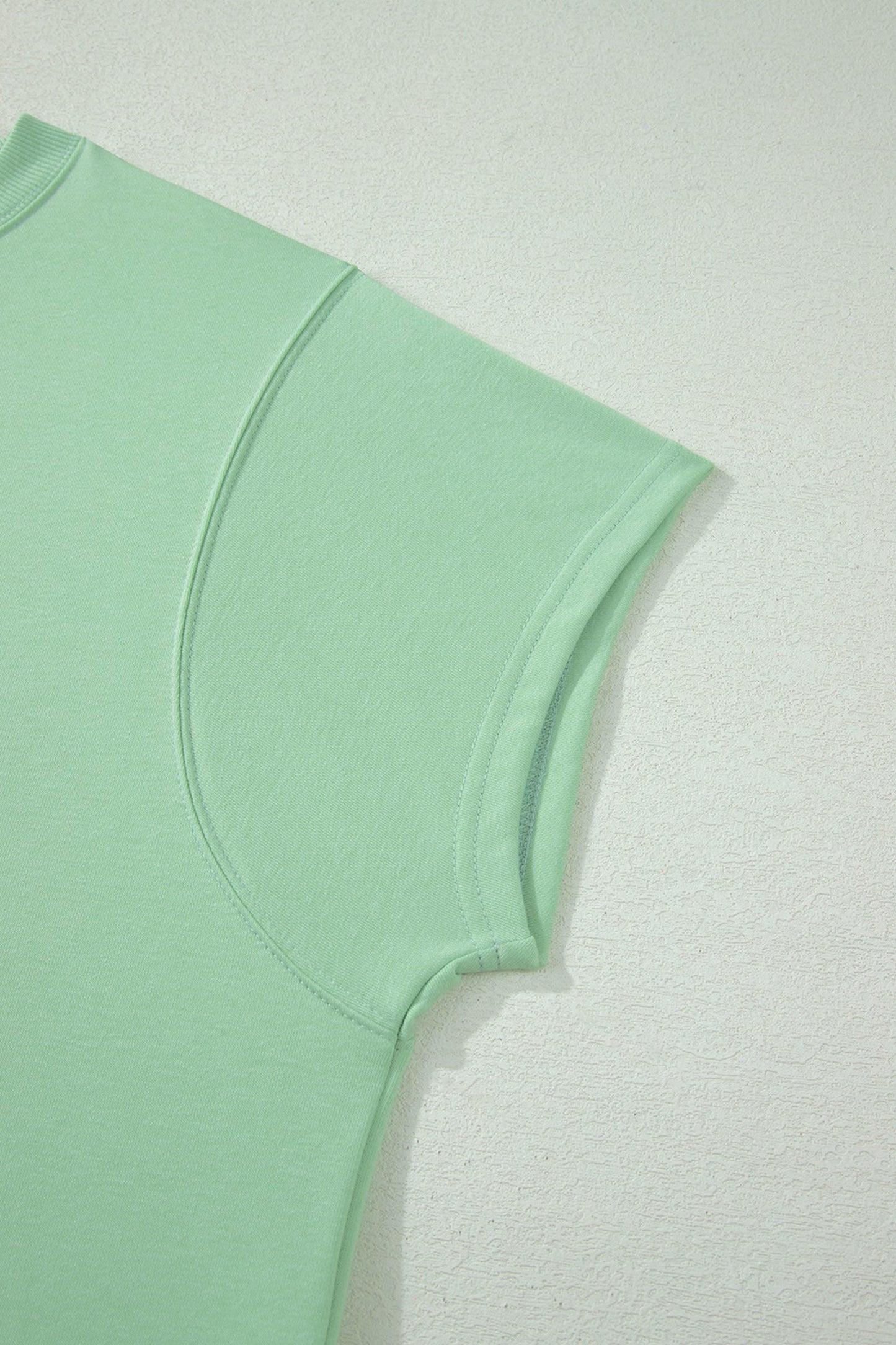 Clearly Aqua Solid Color Ribbed Trim Short Sleeve Top Drawstring Loose Pants 2pcs Outfit