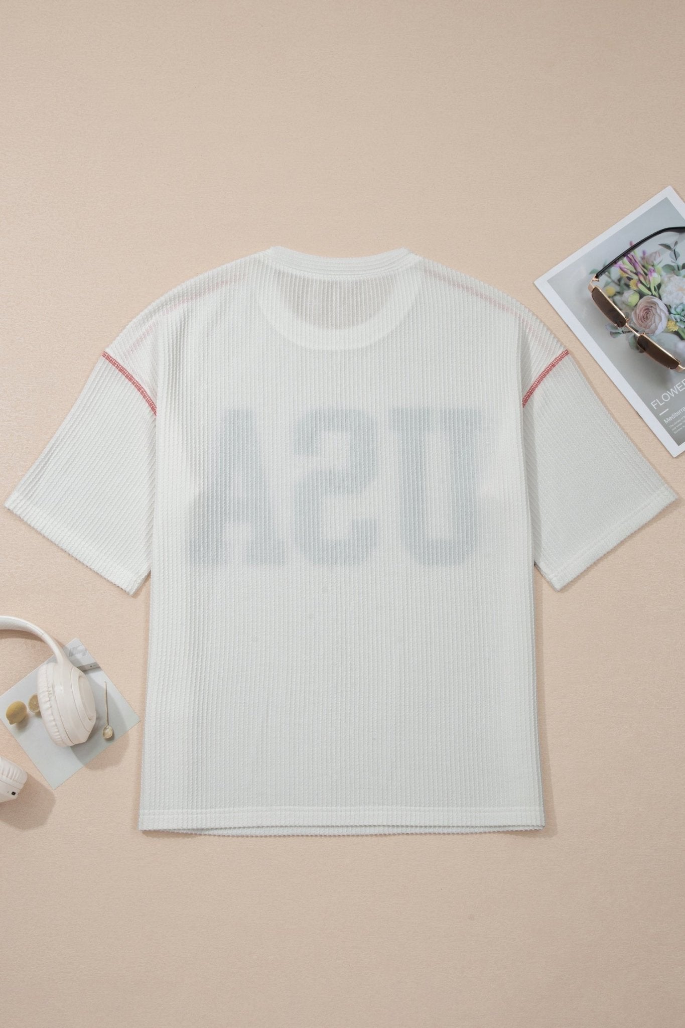 White USA Graphic Half Sleeve Loose Ribbed Top - Loving It Shop
