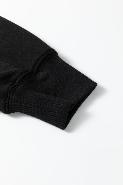 Bristol Black Collared V Neck Pullover Sweatshirt Sweatpants Set