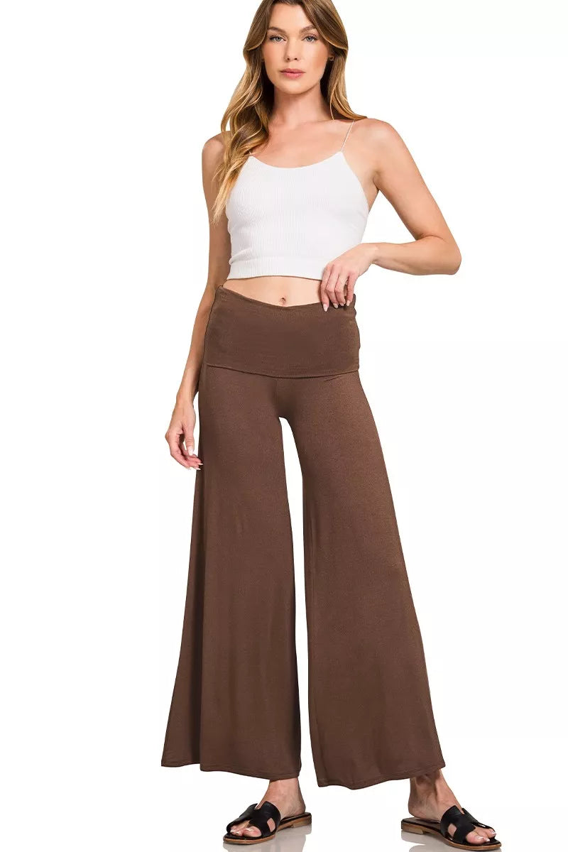 Fold Over Waist Comfy Wide Leg Pants