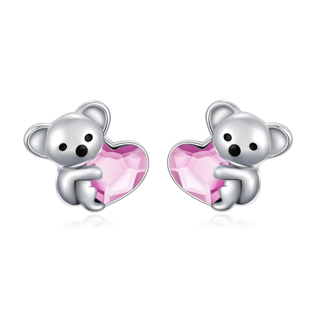 925 Sterling Silver Koala Bear Cute Animal Hypoallergenic Heart Crystal Earrings Jewellery