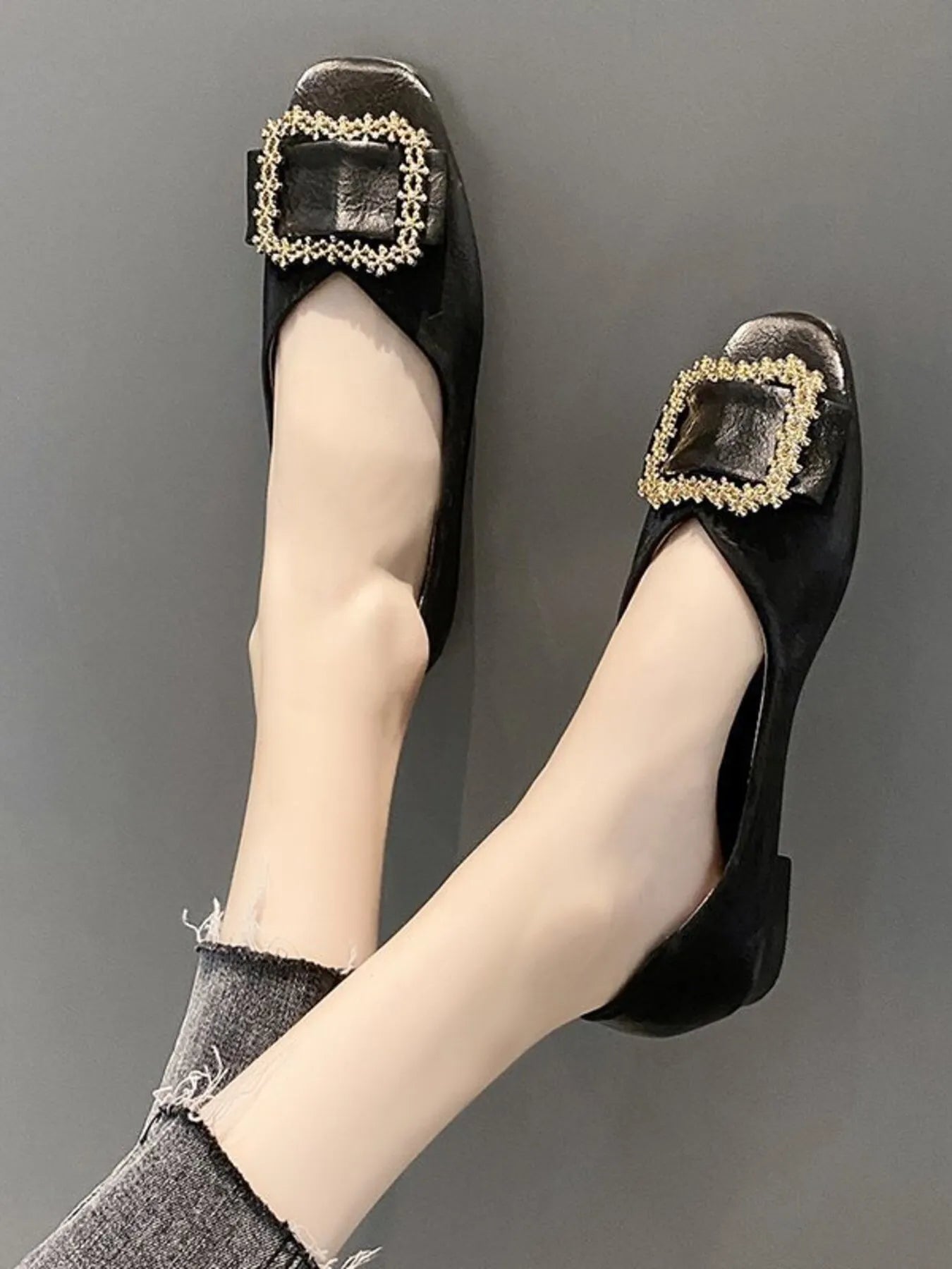 Square Toe Buckle Detail Loafers - Loving It Shop