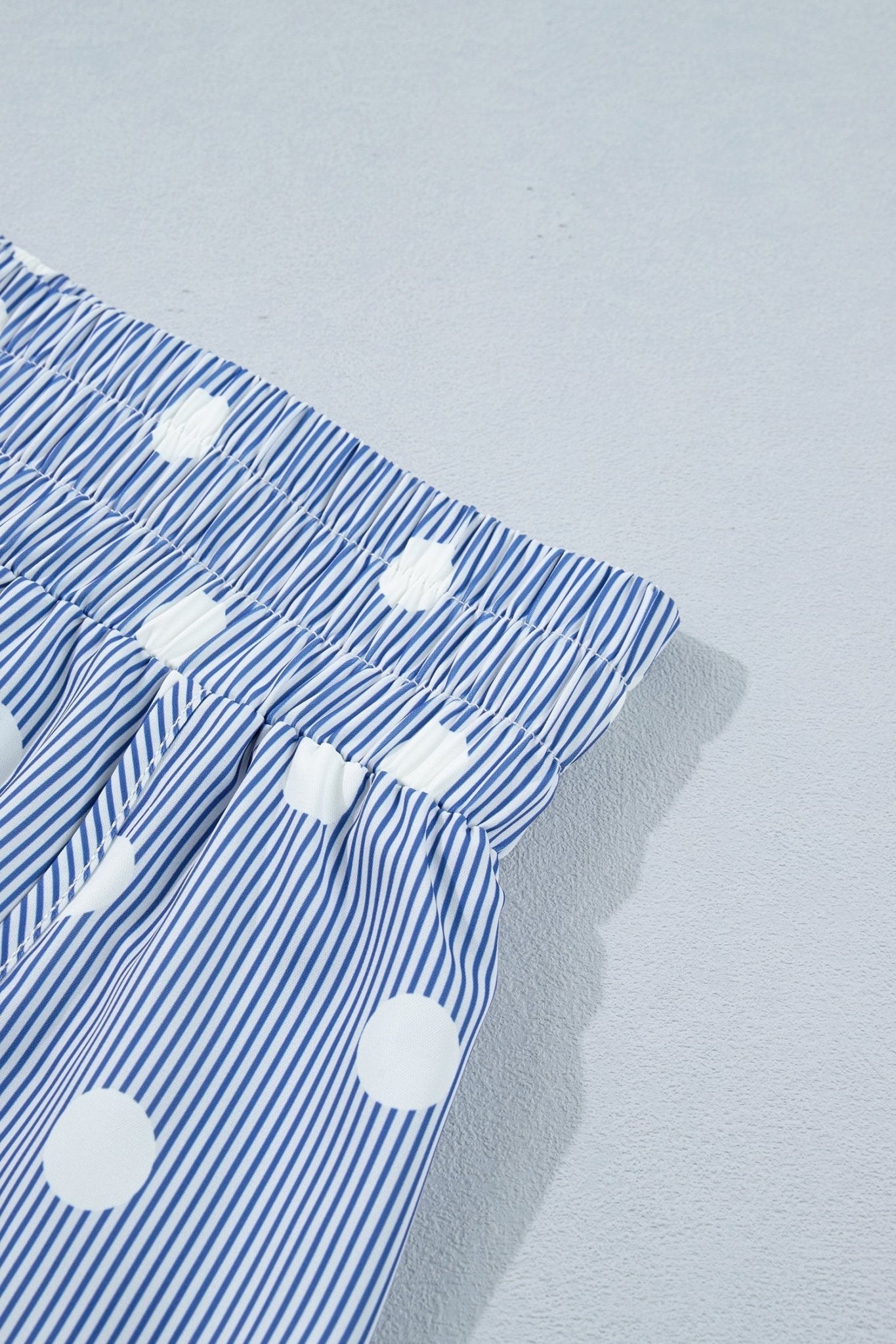 Sky Blue Polka Dot Print Shirred High Waist Casual Shorts - Loving It Shop