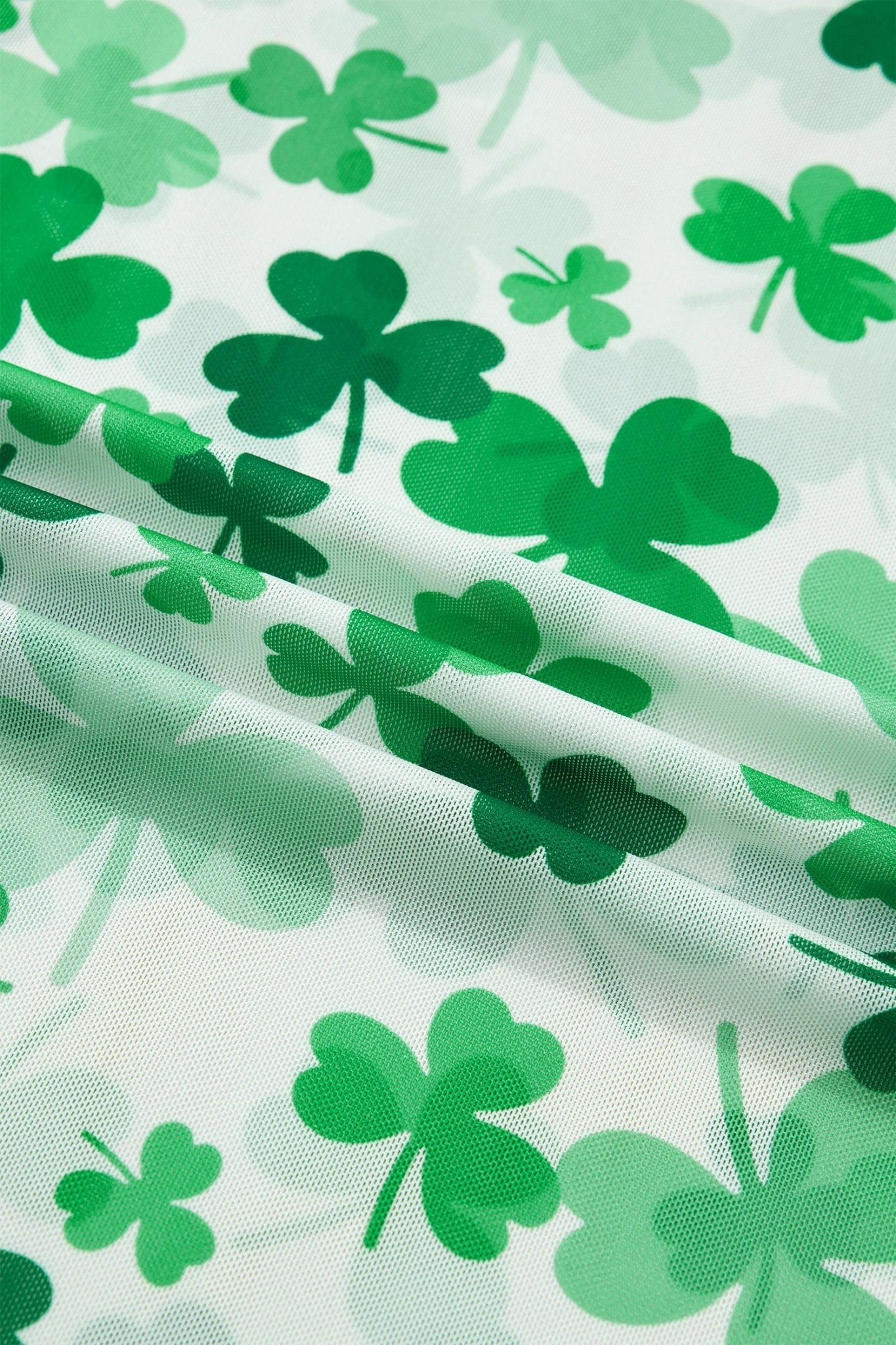 Green Lucky Shamrock Lettuce Trim High Neck Mesh Long Sleeve Top - Loving It Shop