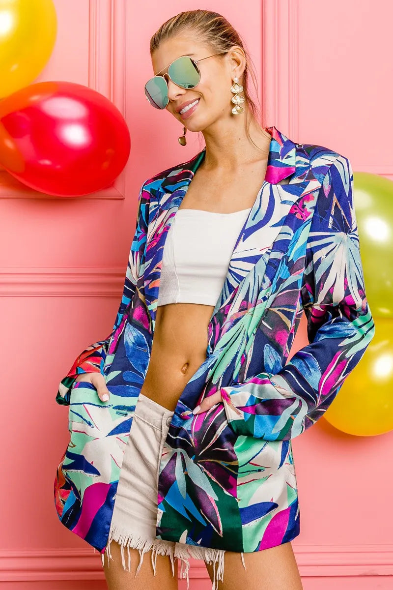 Thin Satin Tropical Single Blazer
