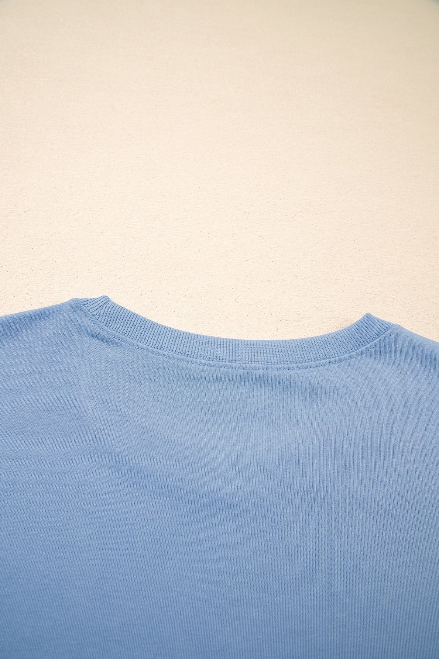 Sky Blue Solid Color Contrast Textured Patchwork Raw Edge 2pcs Short Set