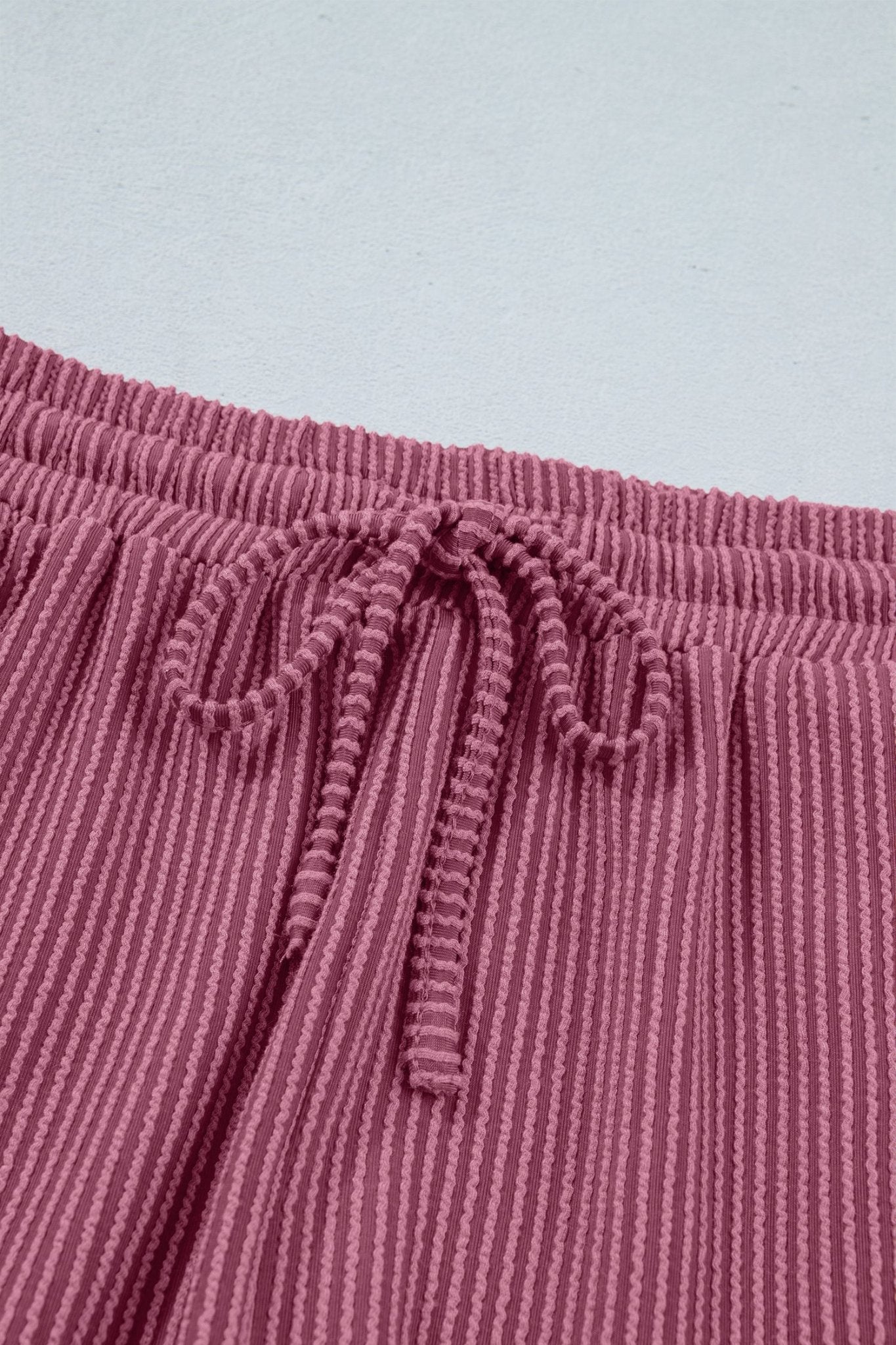 Pitaya Pink Twisted Ribbed Loose Tee Drawstring Elastic Waist 2pcs Short Set - Loving It Shop