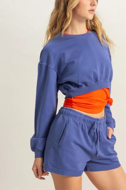 Crew Neck Long Sleeve Crop Sweatshirt
