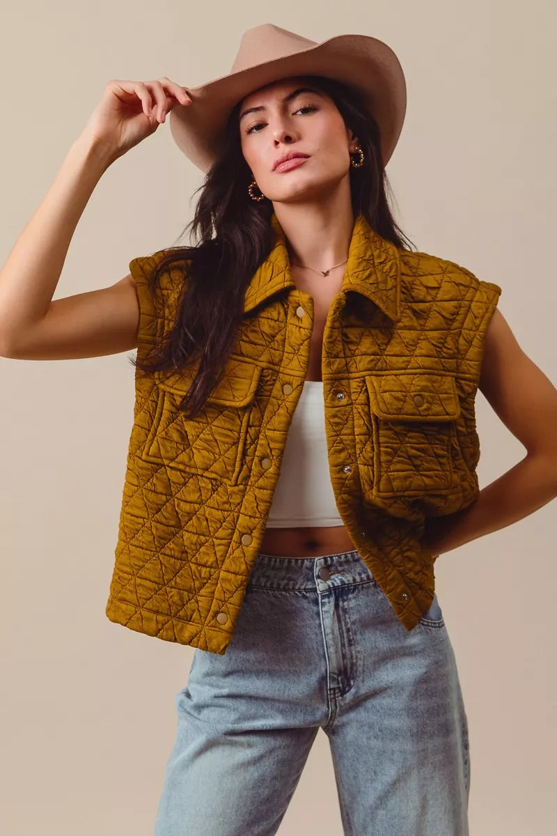 Triangle Quilting Stitch Button Up Knit Vest