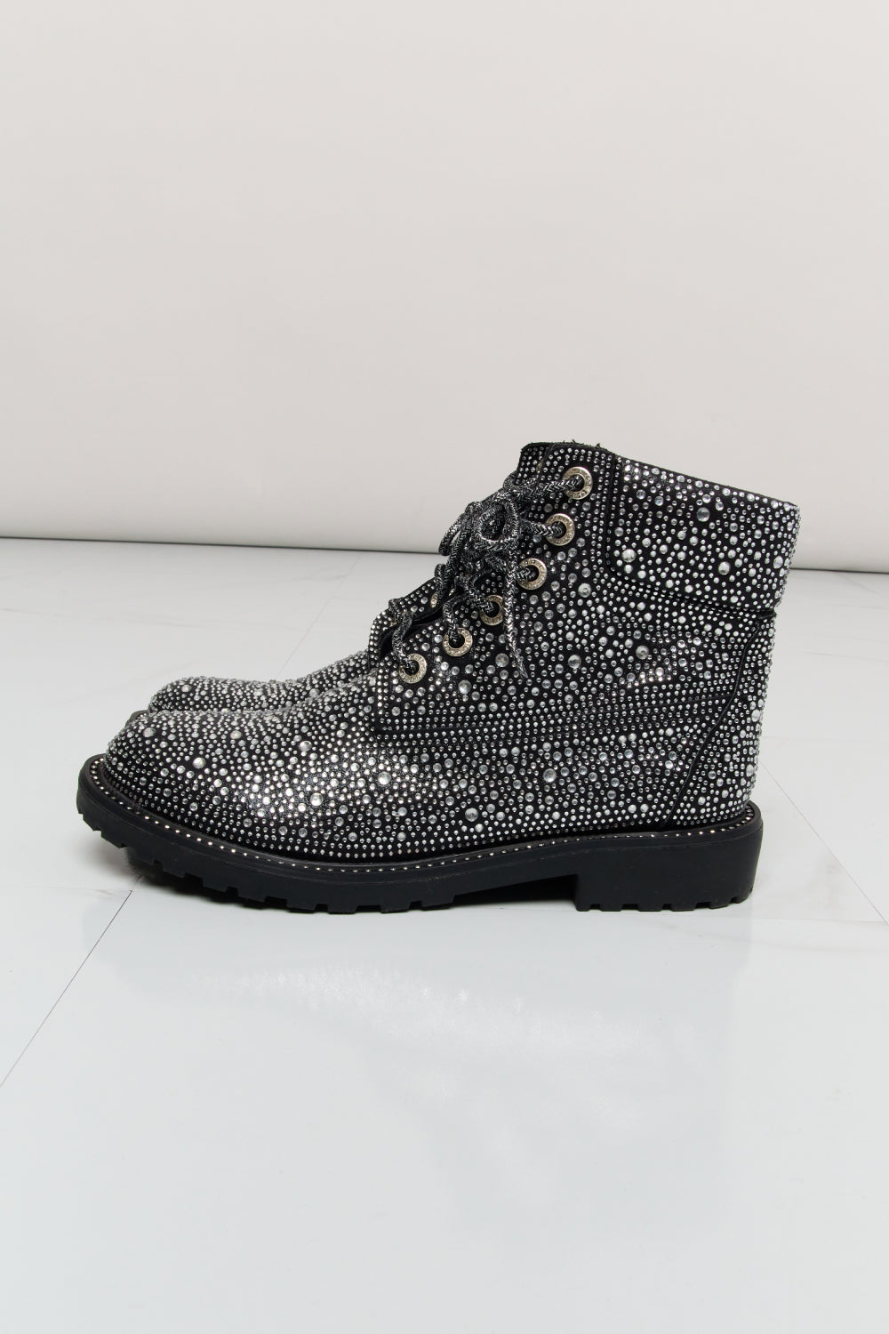 Rhinestone Lace-Up Combat Boots