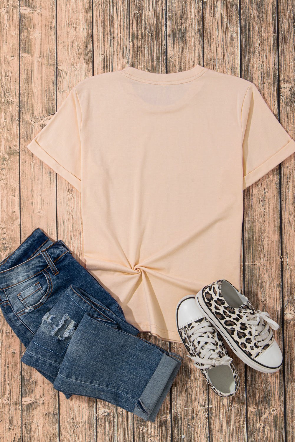 Khaki Sequin Horses Patched Casual Crewneck T Shirt - Loving It Shop