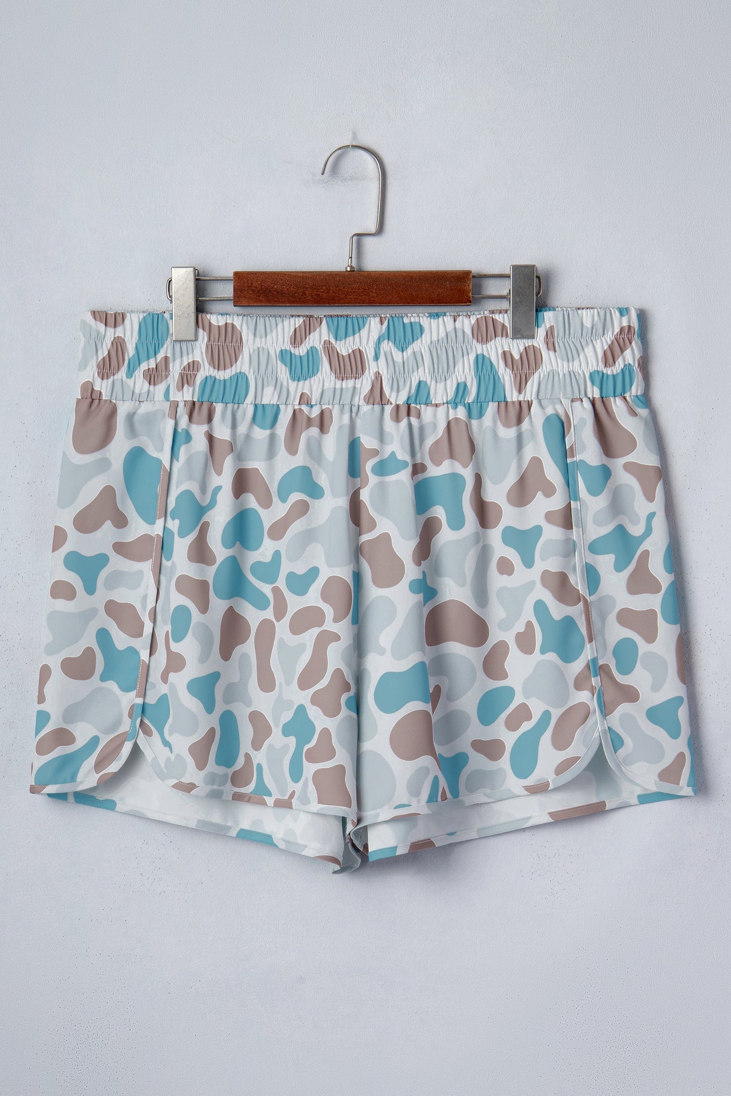 Multicolour Plus Size Camouflage Elastic Waist Athleisure Shorts