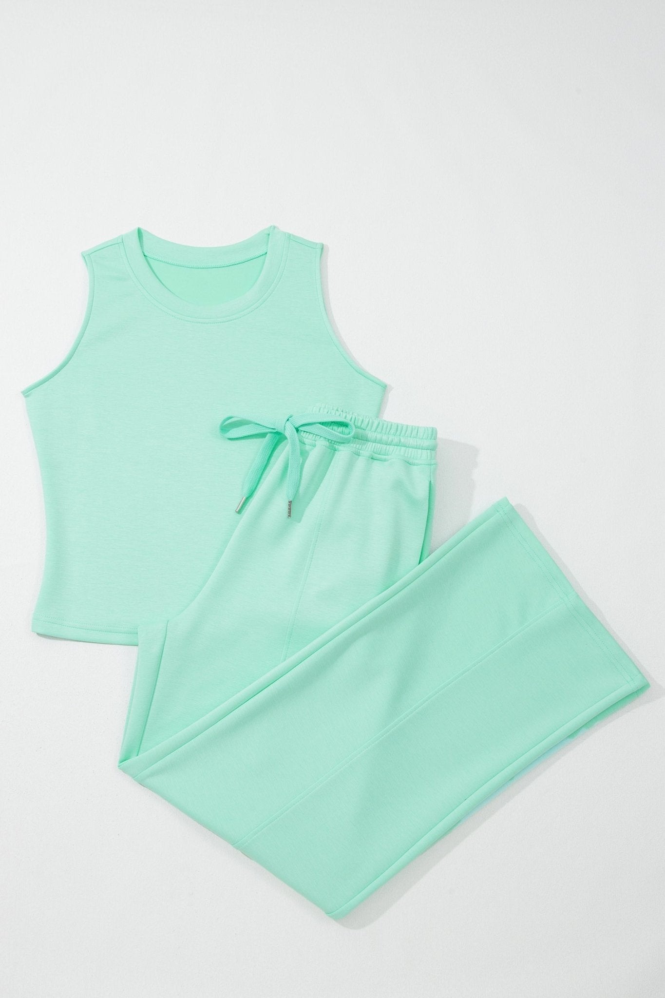 Moonlight Jade Drawstring Elastic Waistband Solid Color Two Piece Casual Set - Loving It Shop