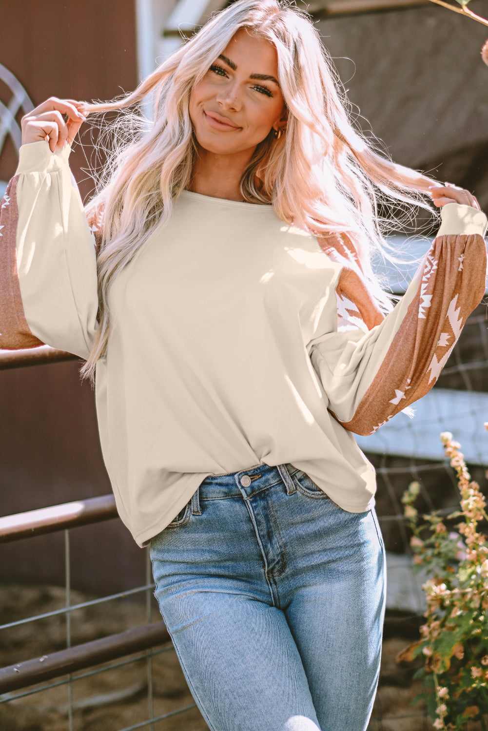 Print Patch Long Sleeve Top