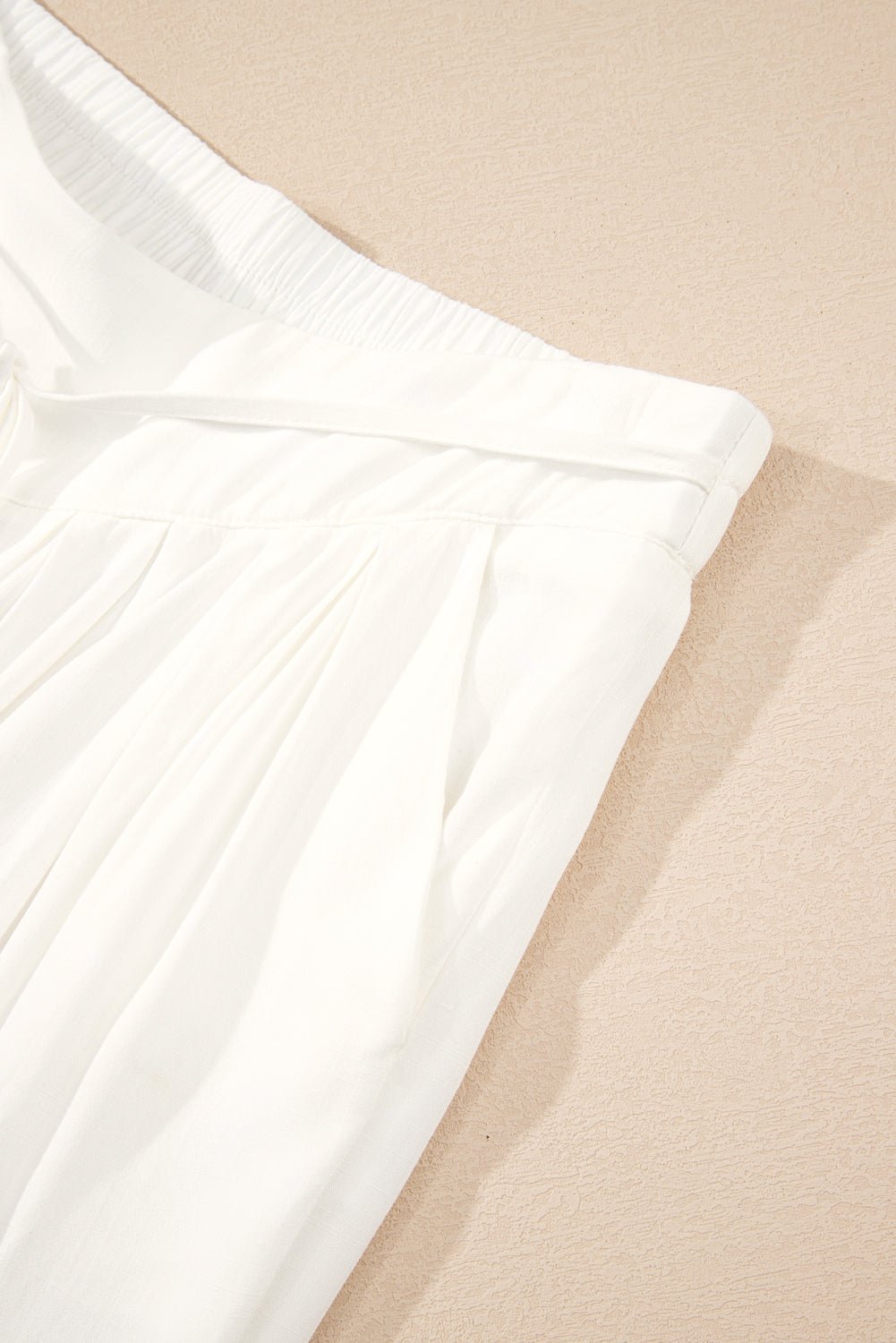 White Solid Drop Waist Pleated Wide Leg Casual Pants - Loving It Shop