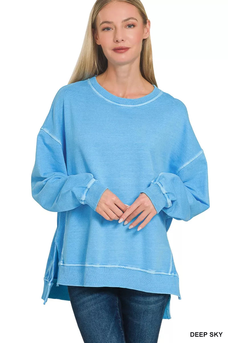 Full Size French Terry Pigment Dye & Enzyme Washing Pullover Plus Size