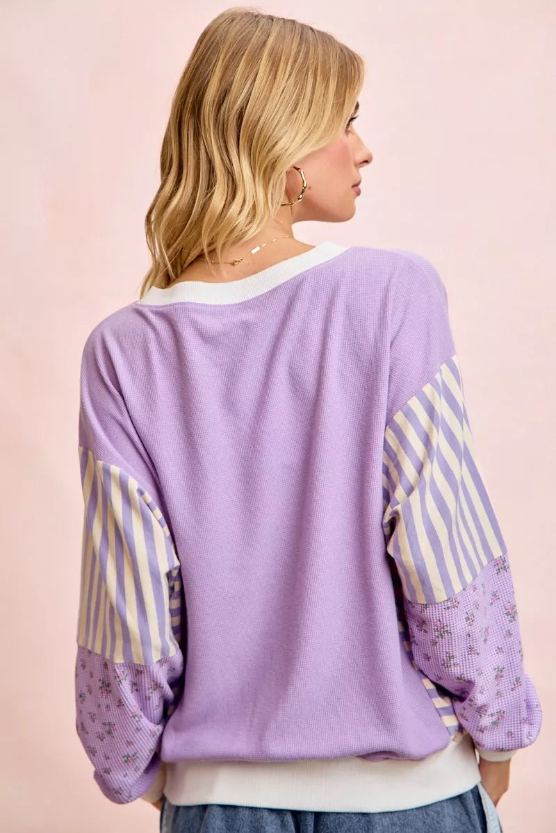 Mix and Match Sweatshirt with Floral Sleeve Striped