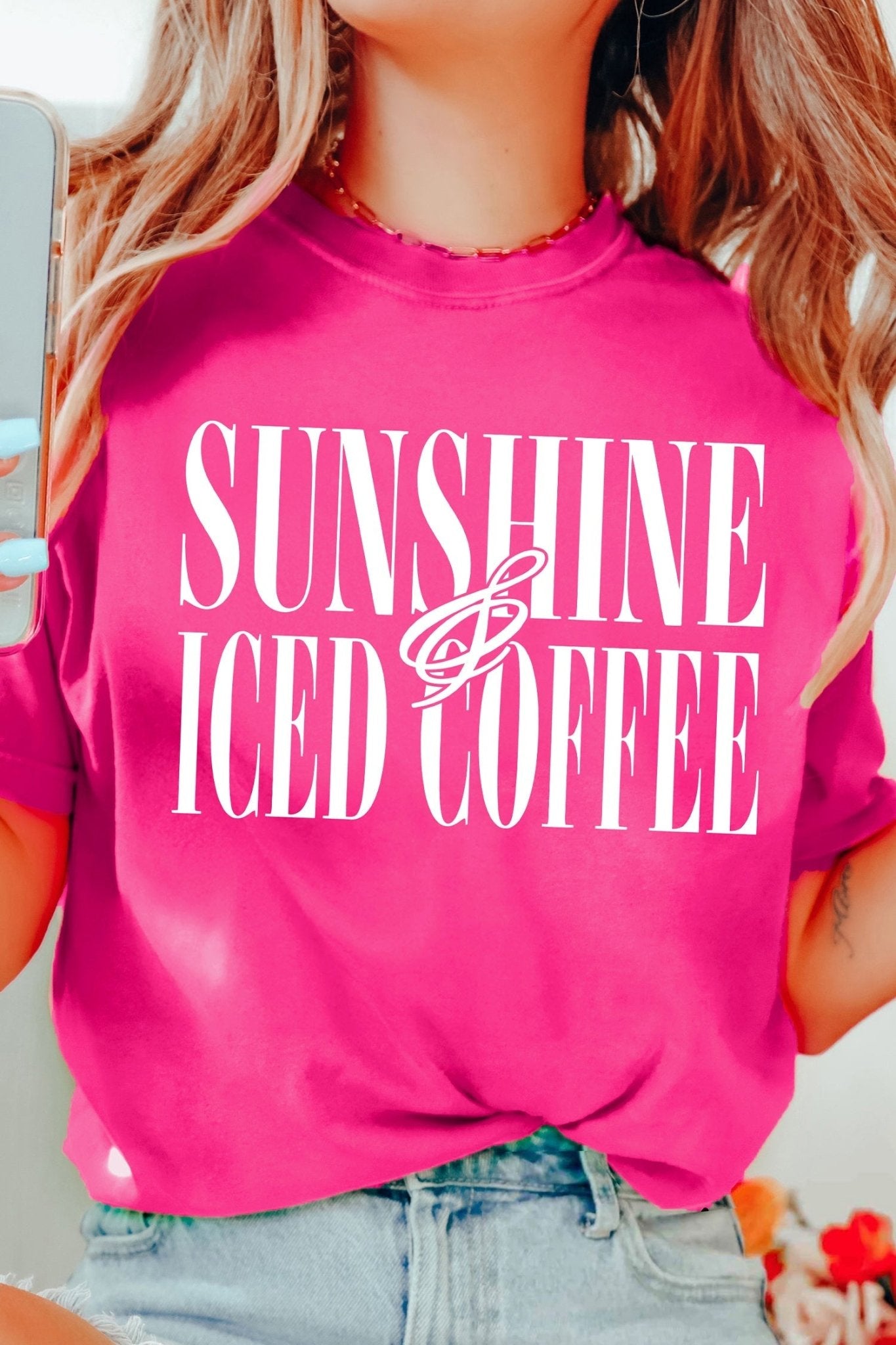 Rose Red SUNSHINE ICED COFFEE Casual Summer T Shirt - Loving It Shop