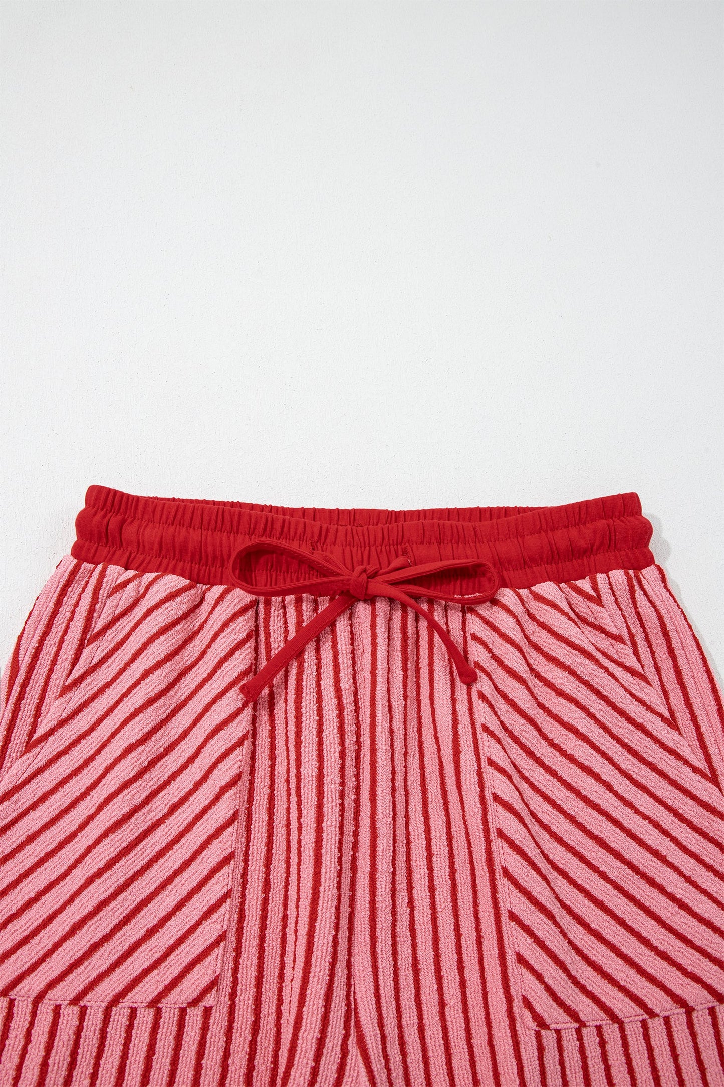 Rose Stripe Crew Neck Tee Drawstring Waist Cropped Pants Set