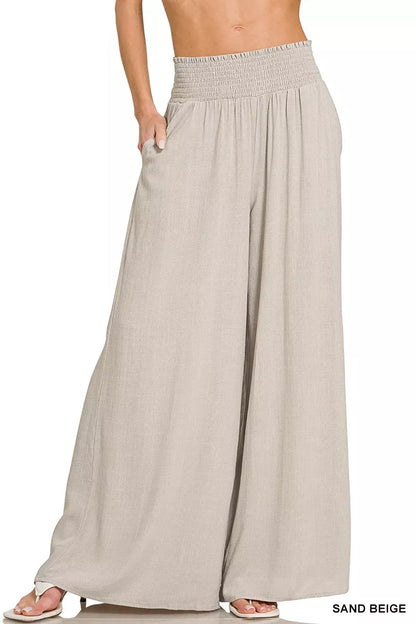 Smocked Waistband Wide Leg Lounge Pants