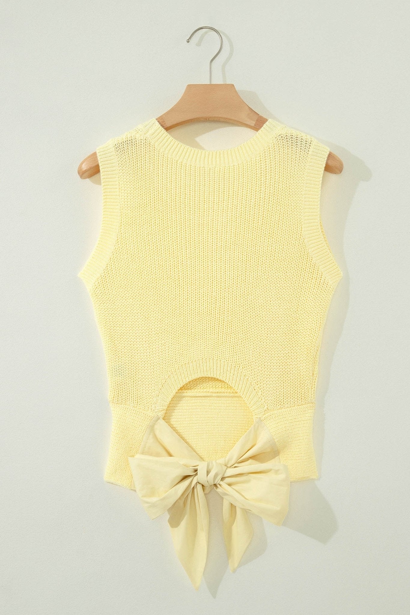 Yellow Cream Solid Color Cropped Knit Knot Back Cutout Sweater Tank - Loving It Shop