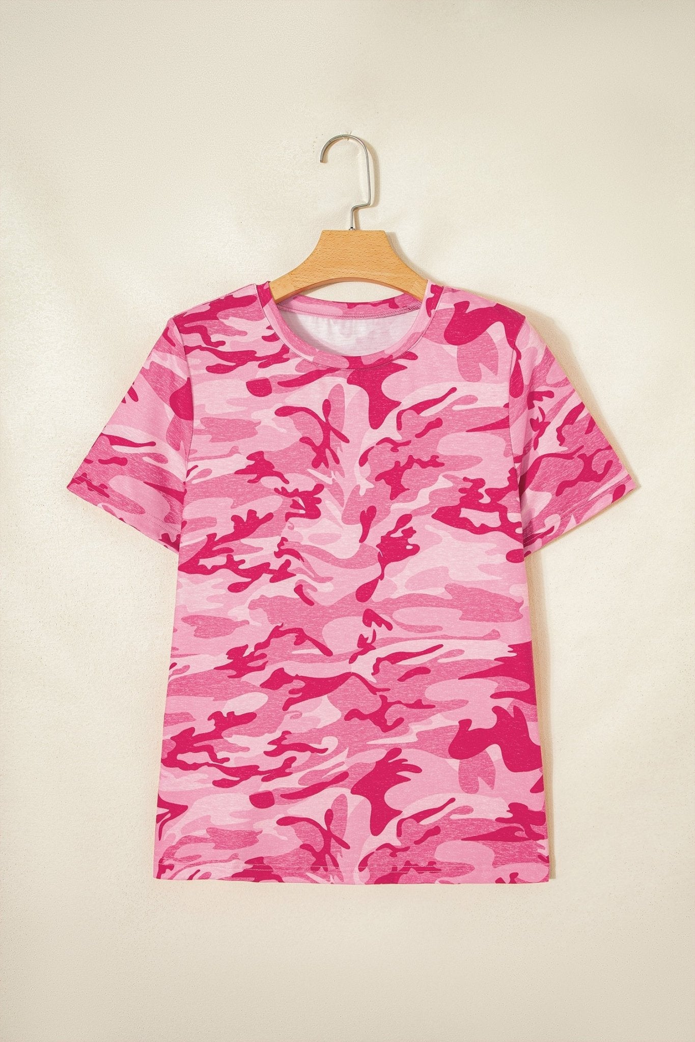 Pink Camouflage Print Crew Neck T Shirt - Loving It Shop