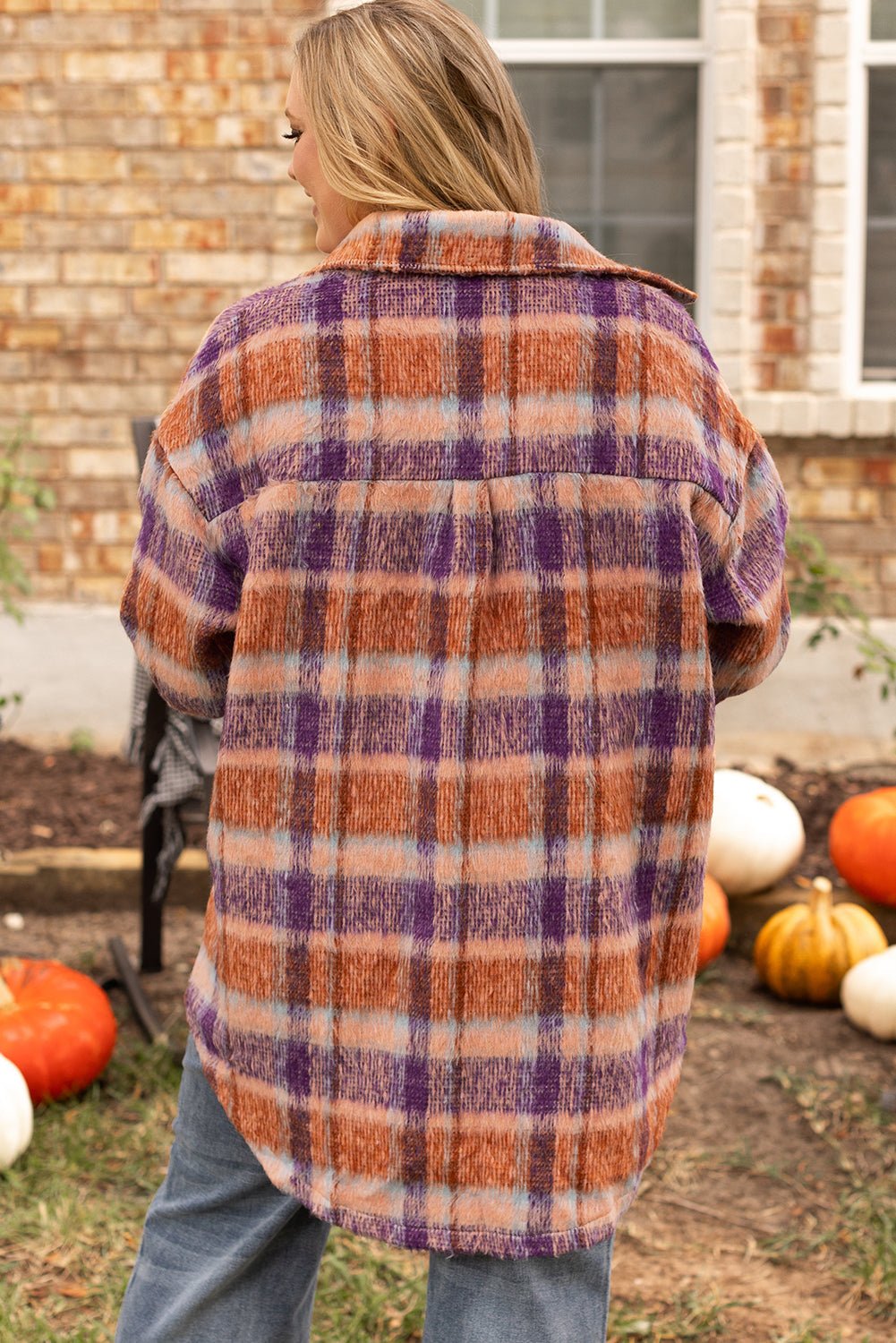 Multicolour Plus Size Plaid Print Collared Button up Jacket - Loving It Shop