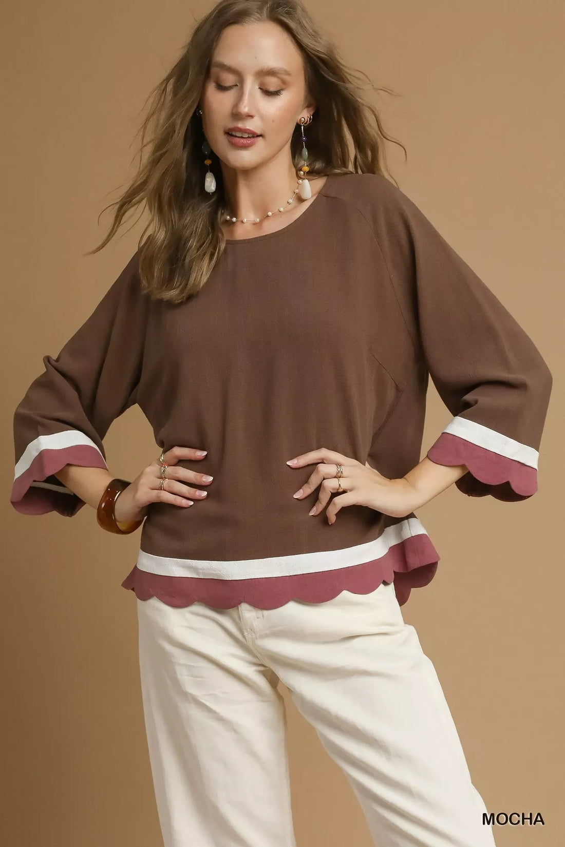 Scalloped Hem Color Block Top