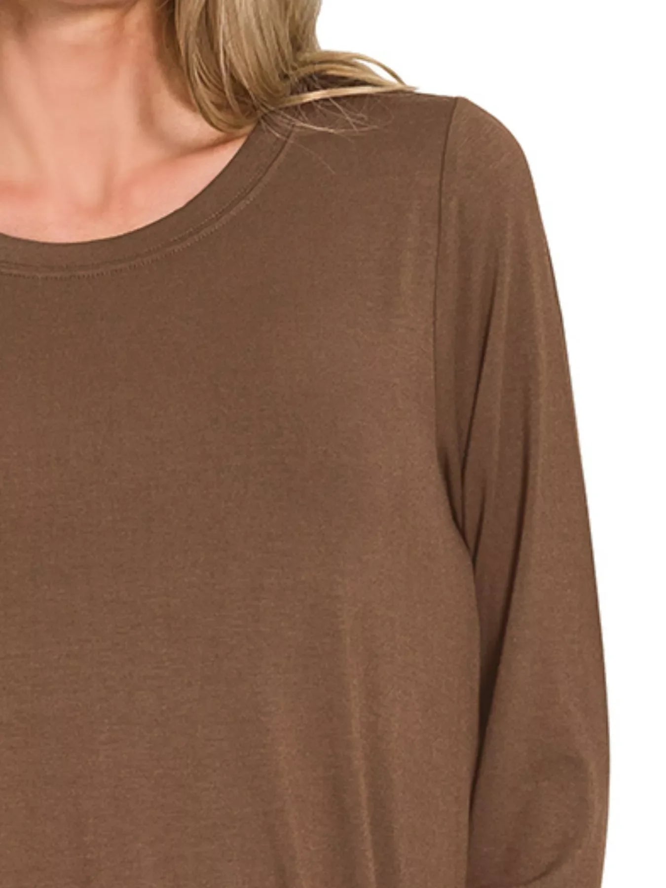 Flowy Round Hem Rayon Long Sleeve Top