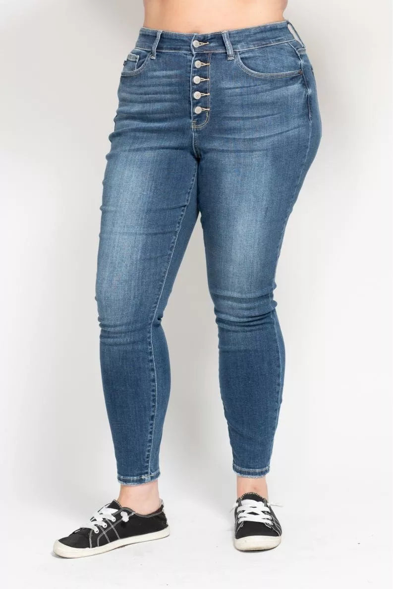 Full Size High Rise Button Fly Skinny Jeans Plus Size