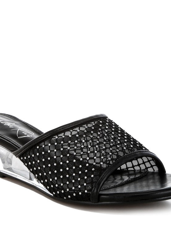 Tempra Mesh Clear Heel Wedge Sandals - Loving It Shop