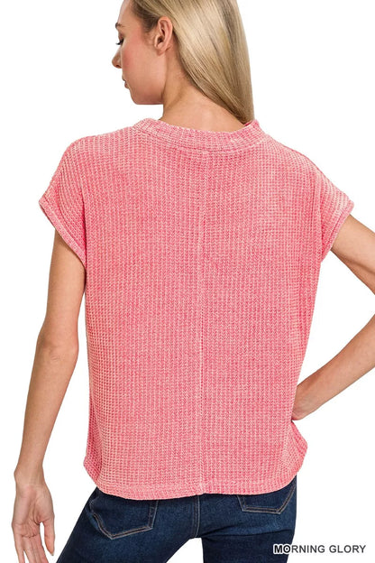 Chenille Waffle Short Sleeve Sweater