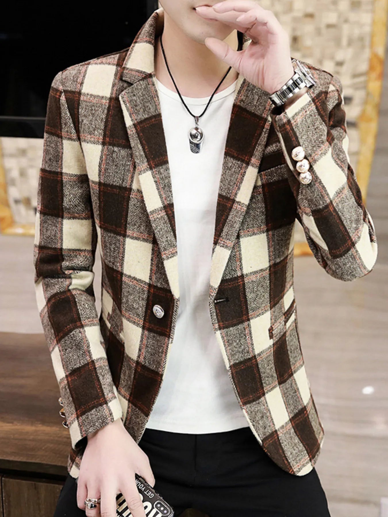 Men's Plus Size Plaid Slim Fit Blazer - Loving It Shop