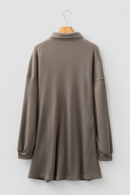 Simply Taupe Waffle Knit Shirt Tunic Dress