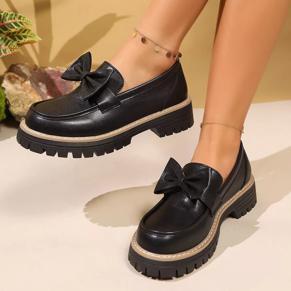 Bow Decor Chunky Loafers - Loving It Shop