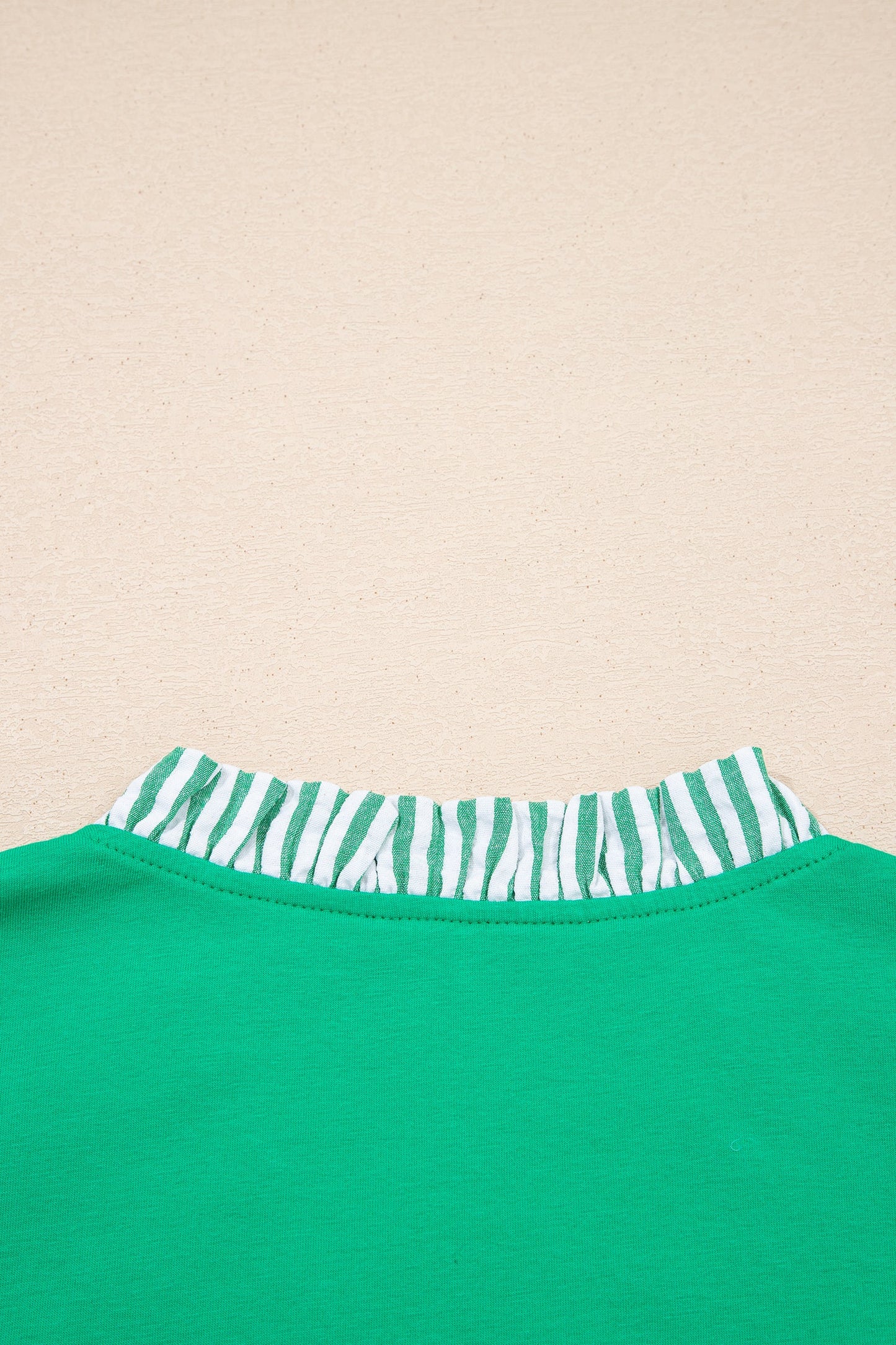 Dark Green Plus Size Button Front Ruffled Stripe Trim V Neck Flutter Sleeve Blouse