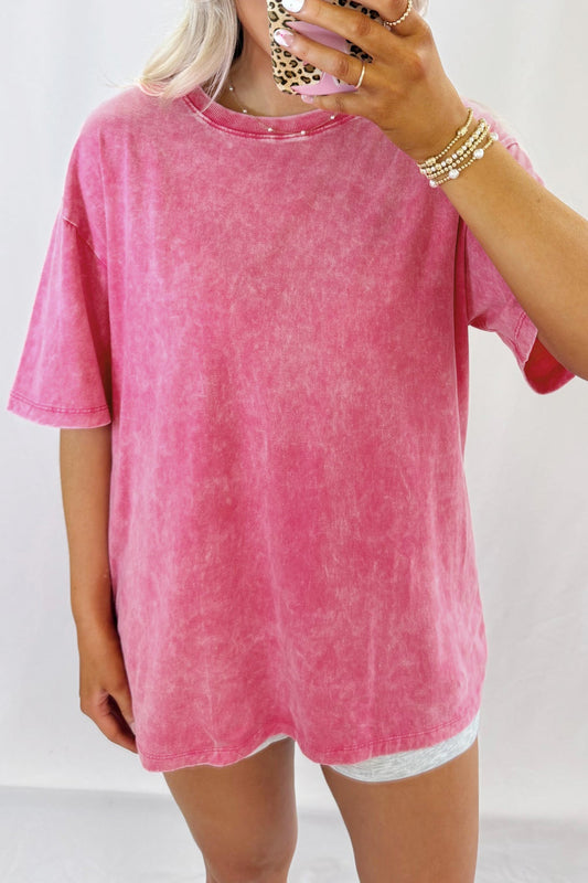 Rose Red Mineral Washed Oversized Tee