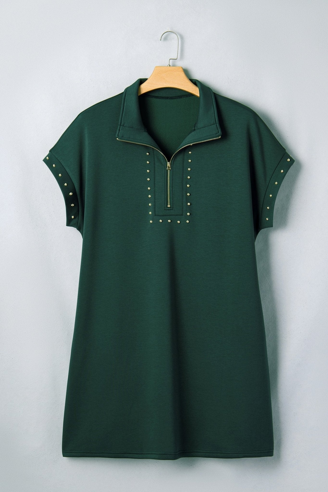 Evergreen Plus Size Glow Studded Zip up T Shirt Dress with Pockets - Loving It Shop
