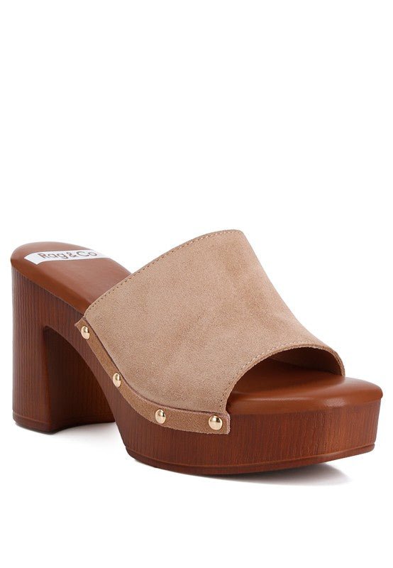 Cartera Suede High Block Heel Mules - Loving It Shop