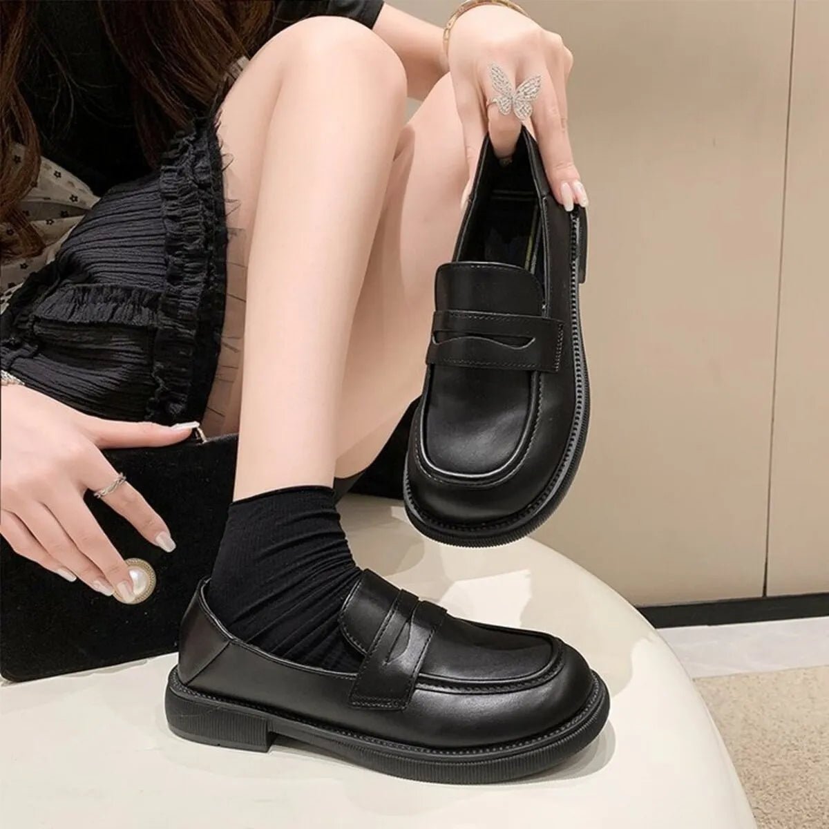 Round Toe Leather Loafers - Loving It Shop